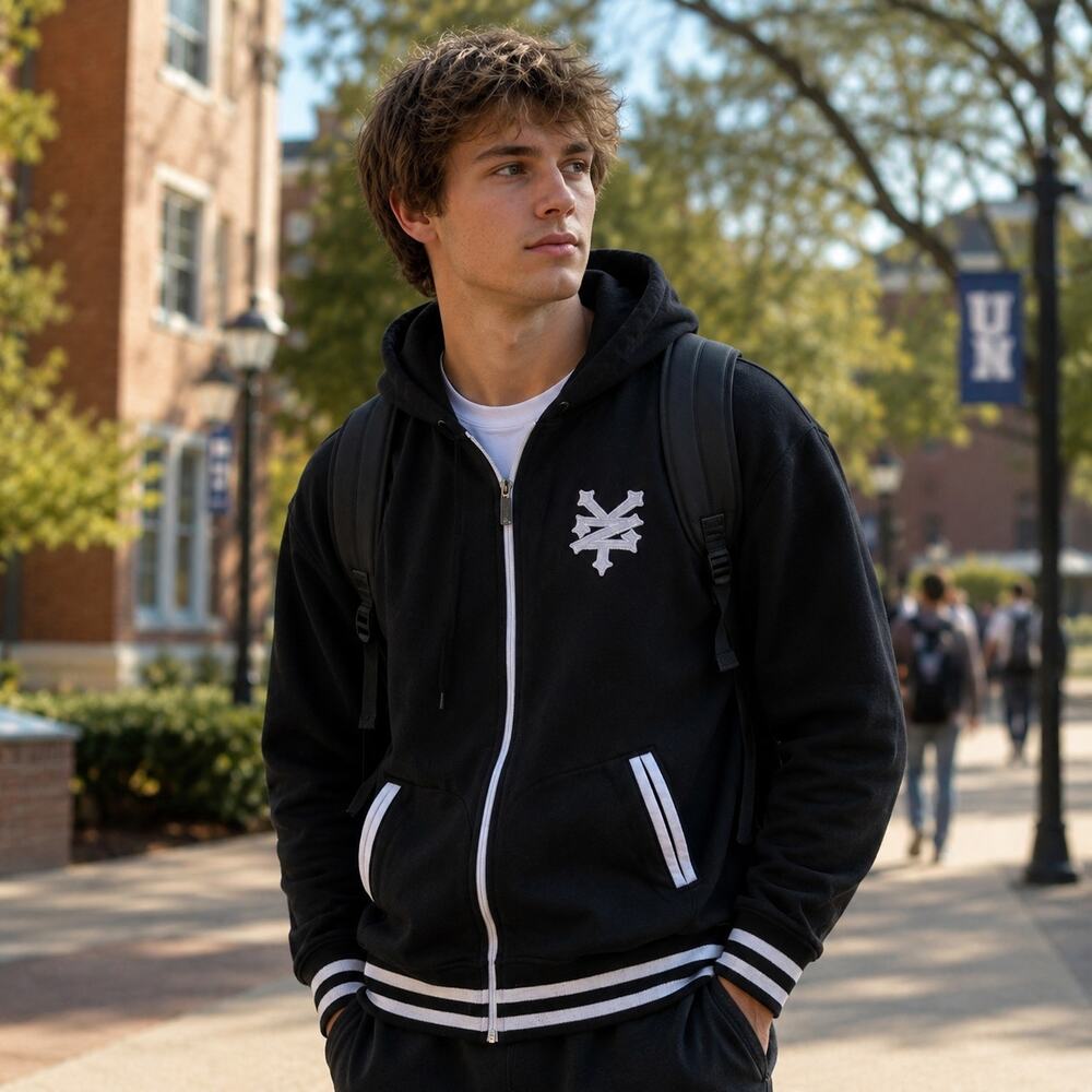 Vintage Zoo York Y2K Black Full Zip Athletic Skateboard Hoodie Embroidered Logo